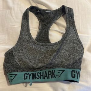 Gymshark gray and blue sports bra.